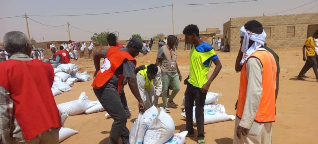 Food is distributed in Omdurman, close to the Sudanese capital, Khartoum.