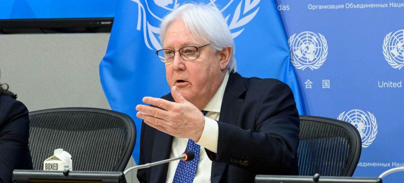 Martin Griffiths, Under-Secretary-General for Humanitarian Affairs and Emergency Relief Coordinator, briefs reporters at UN Headquarters in New York following a visit to Afghanistan in January (file).